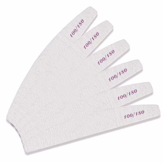 Tampon de limes à ongles en forme de demi-lune, haute qualité 100/180 émeri Double face